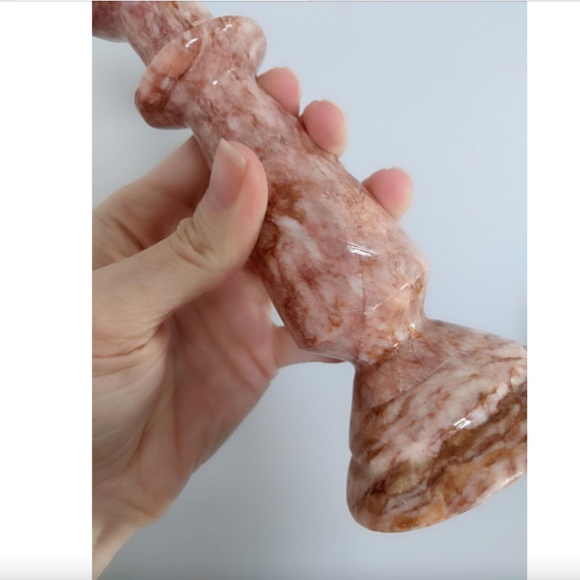 Set of 2 Vintage Pink Marble Candle Holders - Picture 4 of 8